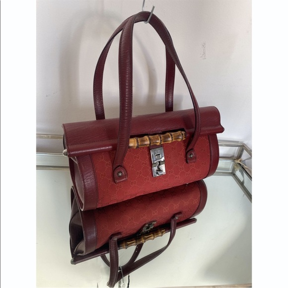 Gucci Red Bamboo Cloth Handbag - Picture 8 of 9